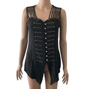 Beverly Rose Shirt Womens Medium Black Gold Captains Buttons Sleeveless